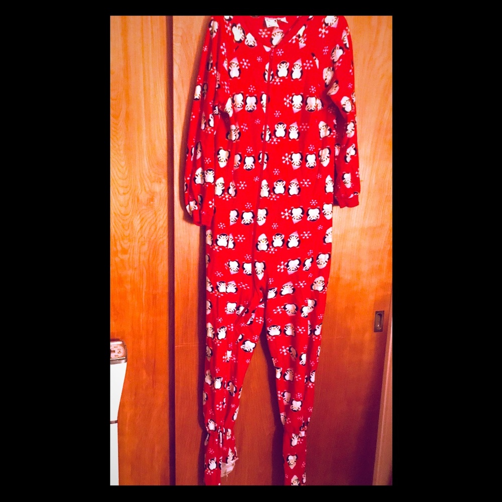 Kat Nap Red Penguins Onesie Footed Pajamas